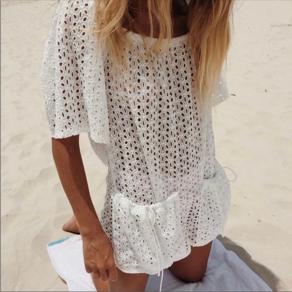 Sabo Skirt Sakura Beach Cover Up White Eyelet Mini Dress Size S - Picture 1 of 6